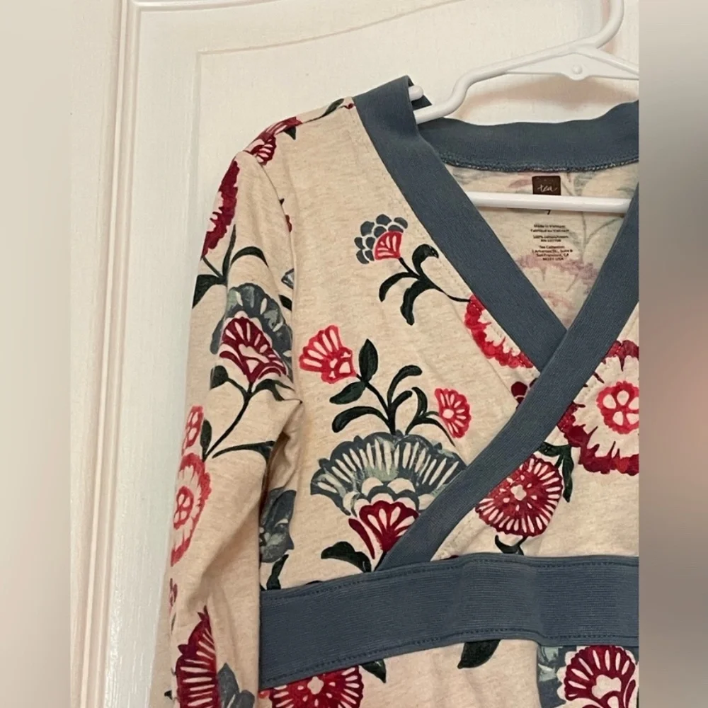 Floral Print V-Neck Dress - Cream and Red